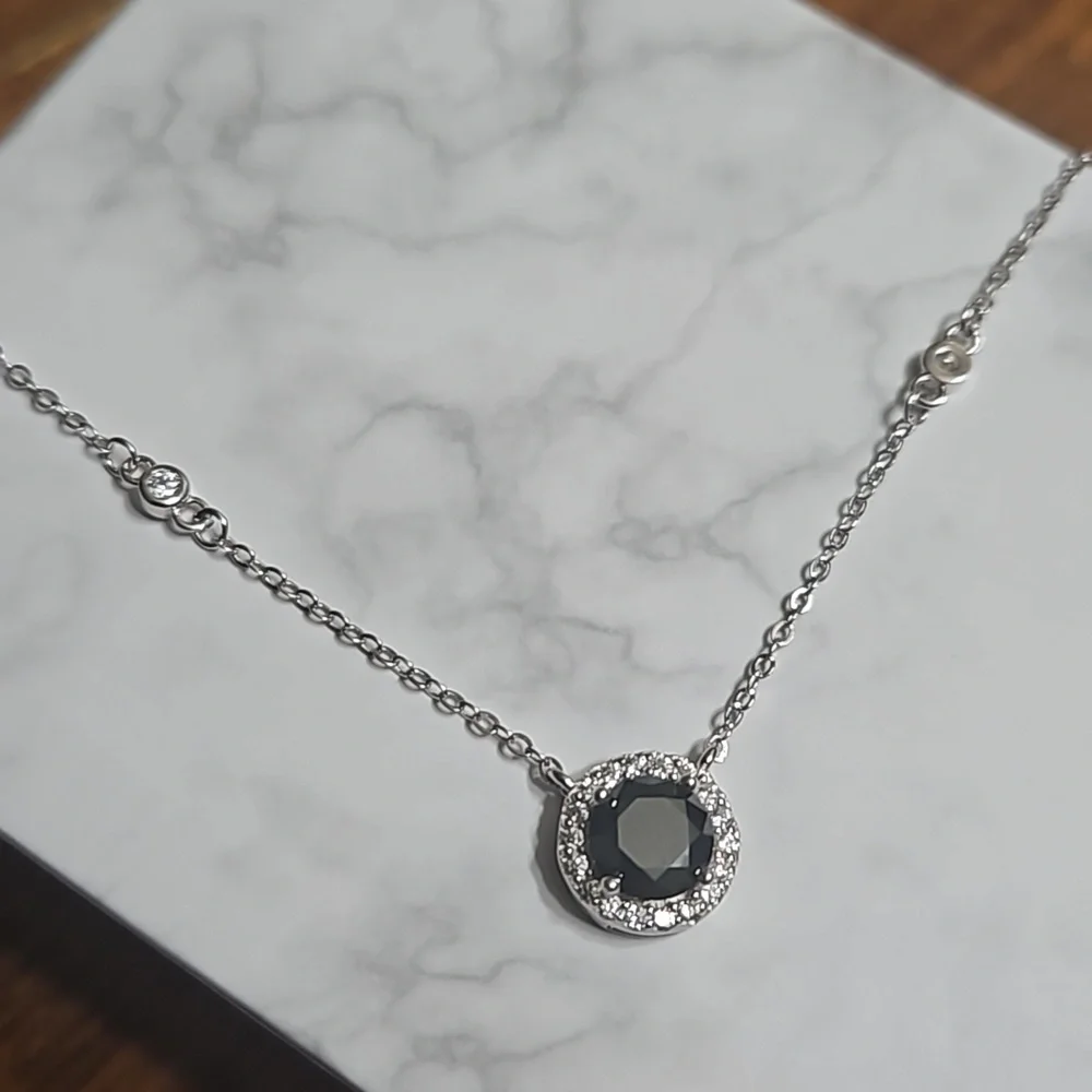 Black Moissanite Diamond 6.5 mm Pendant and Chain Necklace 925 SS CERTIFIED NEW